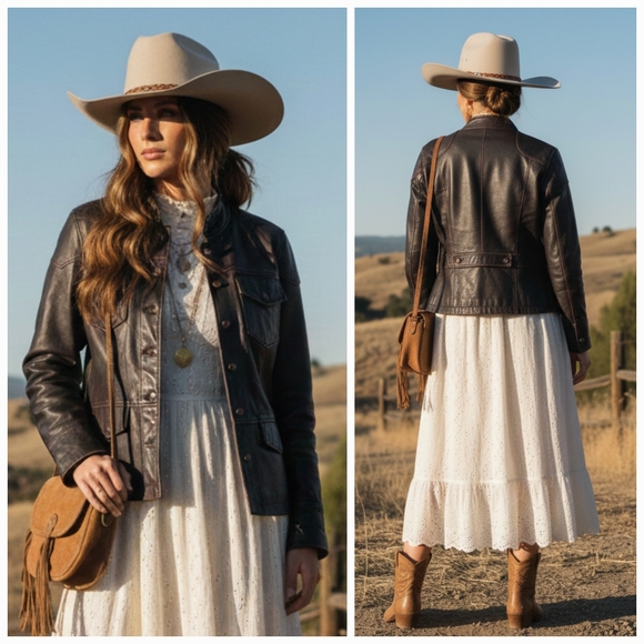 Stamp 10 M 90s Modern Contemporary Western Rodeo Burnished Leather Jacket - Picture 3 of 16